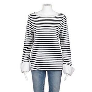 J.CREW Long Sleeve Shirt Medium Navy Blue White Striped Cuff Sweater Boxy Top